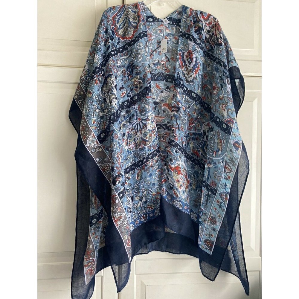 Charming Charlie S, M, L Long Flowy Kimono Blue Floral‎ Paisley Women's NWT